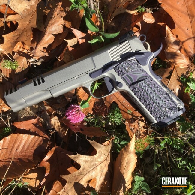 Cerakoted H-146 Graphite Black, H-152 Stainless, H-188 Magpul Stealth Grey And H-217 Bright Purple