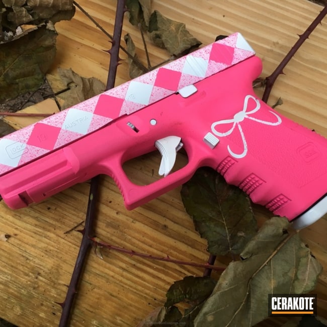 Cerakoted: Glock 19,Snow White H-136,FUDD,Picnic Gun,Girls Gun,Judy Garland,Pistol,Glock,Prison Pink H-141