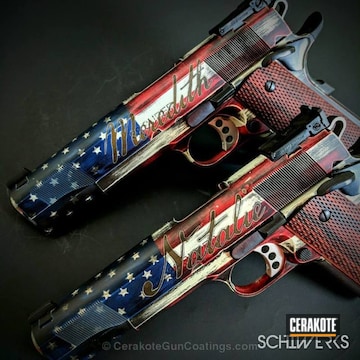 Cerakoted H-216 Smith & Wesson Red, H-140 Bright White And H-171 Nra Blue