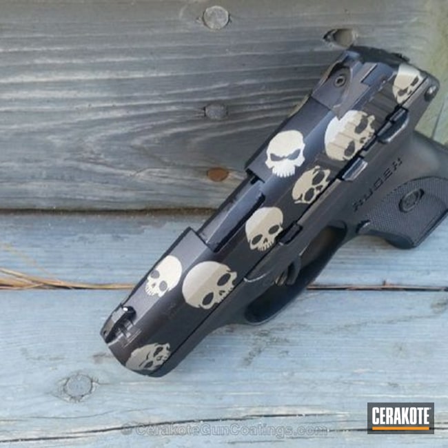 Cerakoted: Skull,Ruger,Graphite Black H-146,Titanium H-170,Pistol,Ruger LC9