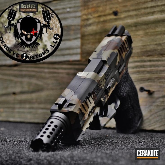 Cerakoted: Custom Mix,DESERT SAND H-199,HK VP40,HK Pistol,Federal Brown H-212,Stippled,Pistol,SIG™ DARK GREY H-210,Custom Camo