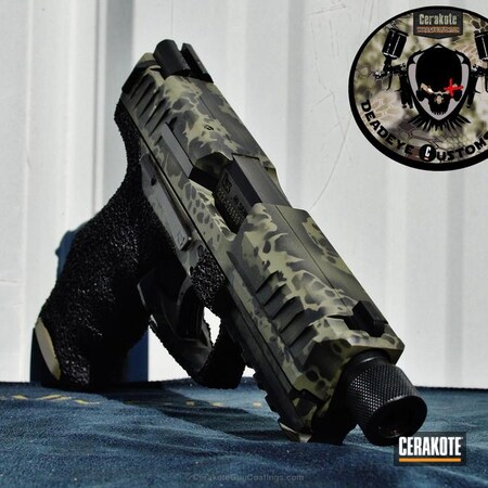 Powder Coating: Graphite Black H-146,HK Pistol,Pistol,Custom Design,Stippled,DESERT VERDE H-256