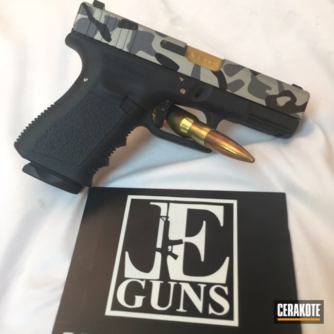 Cerakoted: Glock 19,Shimmer Aluminum H-158,MultiCam,Graphite Black H-146,Gun Metal Grey H-219,Pistol,Glock