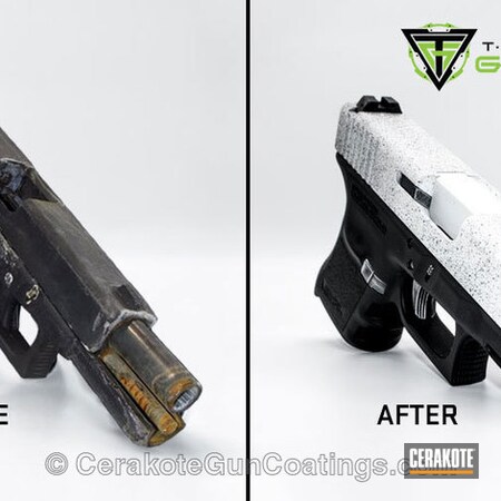 Powder Coating: Bright White H-140,Glock,Pistol,Armor Black H-190,Before and After,Restoration