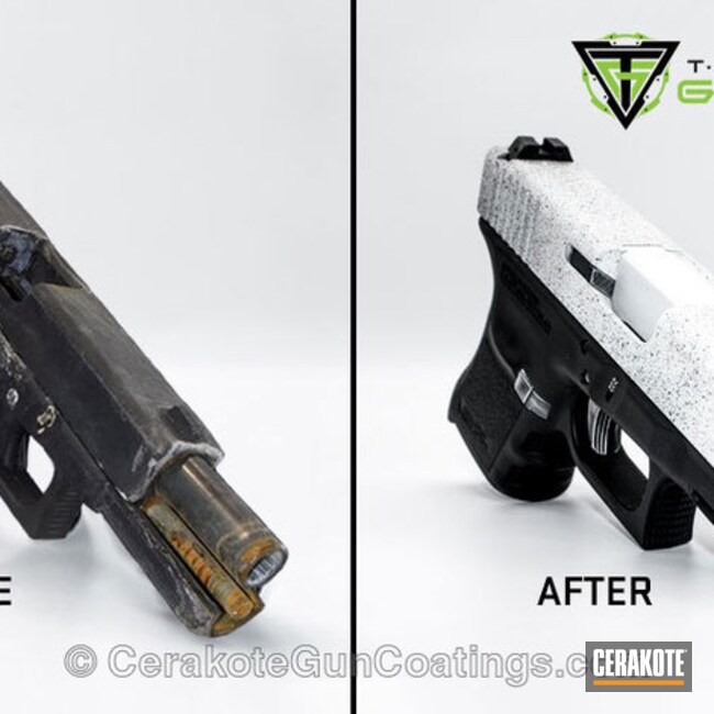 Cerakoted: Bright White H-140,Restoration,Armor Black H-190,Pistol,Glock,Before and After
