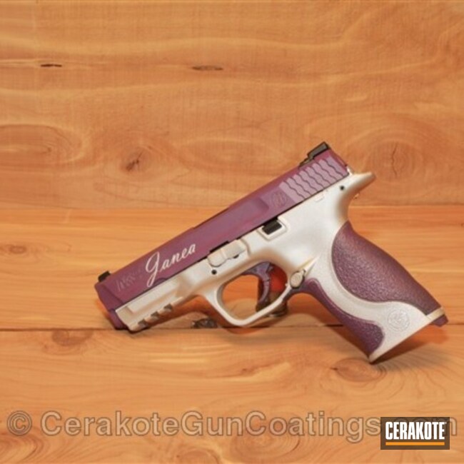 Cerakoted: M&P,M&P Shield 9mm,Bright Purple H-217,Satin Aluminum H-151,Pistol,S&W
