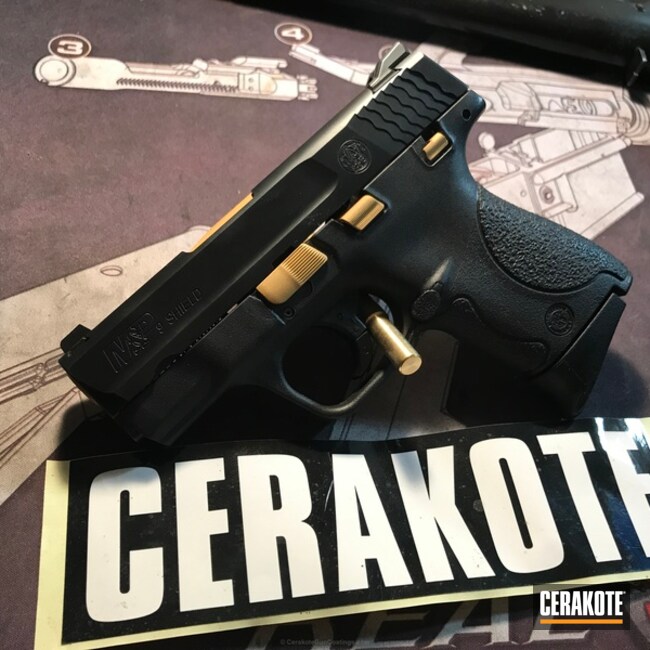 Cerakoted: Texas Cerakote,Two Tone,Smith & Wesson,Pistol,Gold H-122,M&P Shield