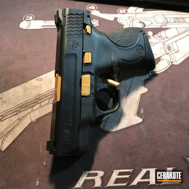 Cerakoted: Texas Cerakote,Two Tone,Smith & Wesson,Pistol,Gold H-122,M&P Shield