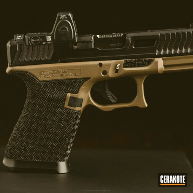 Cerakoted: Glock 19,MAGPUL® FLAT DARK EARTH H-267,Two Tone,Stippled,Pistol,Glock,Agency Arms