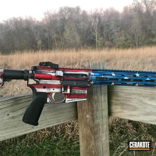Cerakoted: Bright White H-140,NRA Blue H-171,Graphite Black H-146,Distressed,USMC Red H-167,Tactical Rifle,American Flag,Springfield Armory,Eclipse Gunworks