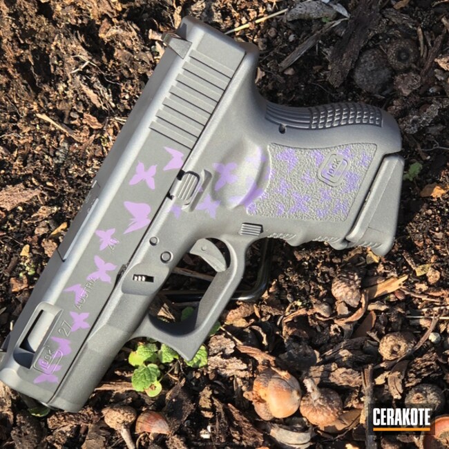 Cerakoted: Sniper Grey H-234,Matching Yeti Mug,Butterflies,Bright Purple H-217,Glock,Glock 27