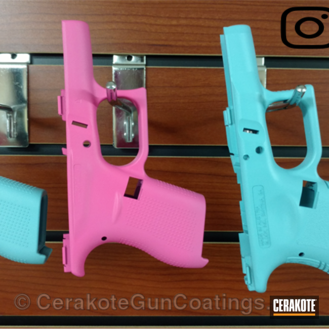 Cerakoted: Custom Mix,NRA Blue H-171,Robin's Egg Blue H-175,Frame,Glock,Prison Pink H-141