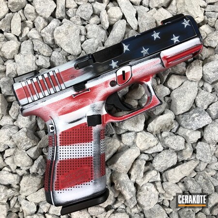 Powder Coating: KEL-TEC® NAVY BLUE H-127,Glock,Distressed,Snow White H-136,Pistol,Glock 19,American Flag,FIREHOUSE RED H-216,Battleworn,Distressed American Flag