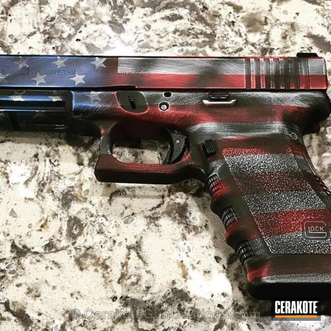 Cerakoted: Hidden White H-242,Glock 21,NRA Blue H-171,FIREHOUSE RED H-216,Glock,American Flag
