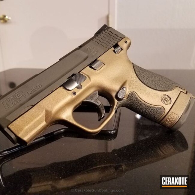 Cerakoted: M&P Shield 9mm,Two Tone,Smith & Wesson,Burnt Bronze H-148,Smith & Wesson M&P,Armor Black H-190,Pistol,Smith & Wesson M&P Shield,M&P Shield
