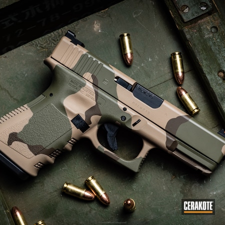 Powder Coating: HAZEL GREEN H-204,Glock,FS BROWN SAND H-30372,Pistol,Tricolor,Glock 19,Camo,Patriot Brown H-226