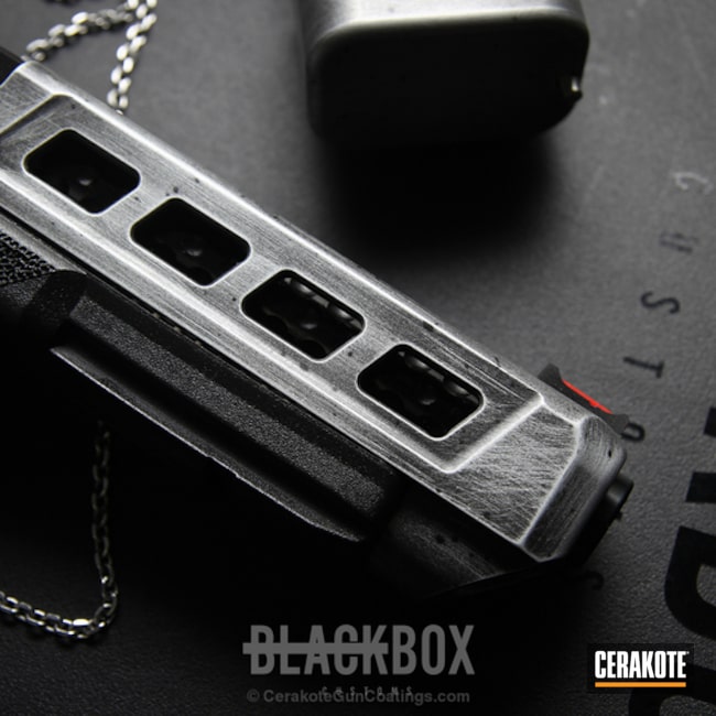 Cerakoted: Custom,Blackbox Customs,Graphite Black H-146,Stippled,Satin Aluminum H-151,Pistol,Glock