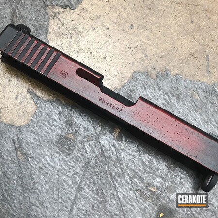 Powder Coating: Crimson H-221,Glock,Handguns,Pistol,Armor Black H-190,Glock Slides,Glock 19,Battleworn