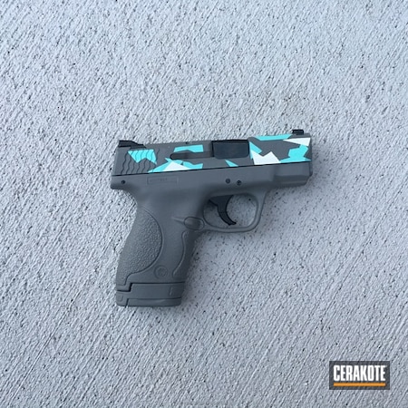 Powder Coating: Smith & Wesson,M&P Shield,Pistol,Robin's Egg Blue H-175,Tactical Grey H-227,Gloss White H-137,Abstract,Ballistic Camo
