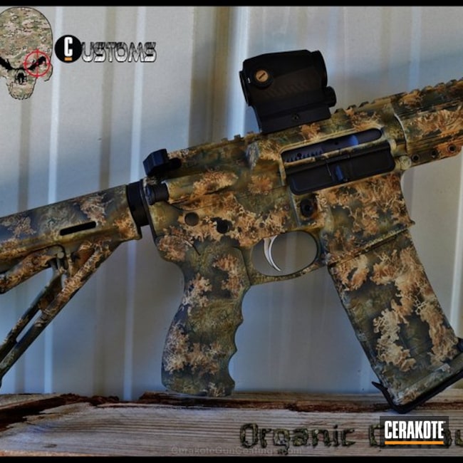 Cerakoted: Highland Green H-200,Airbrushed,Tactical Rifle,Organic Pattern,BENELLI® SAND H-143,MAGPUL® O.D. GREEN H-232,Matte Brown H-7504M,Custom Camo,GLOCK® FDE H-261