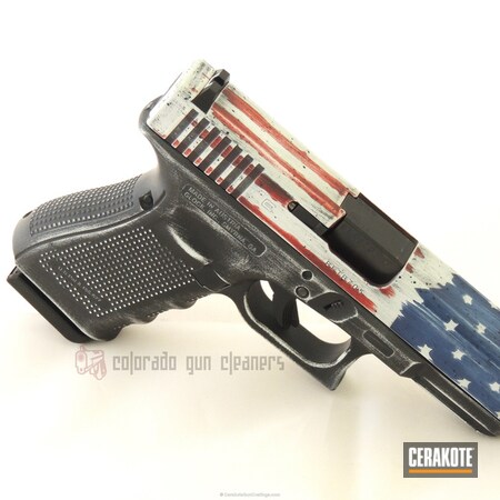Powder Coating: Hidden White H-242,KEL-TEC® NAVY BLUE H-127,Glock,Distressed,Armor Black H-190,America,American Flag,Distressed American Flag