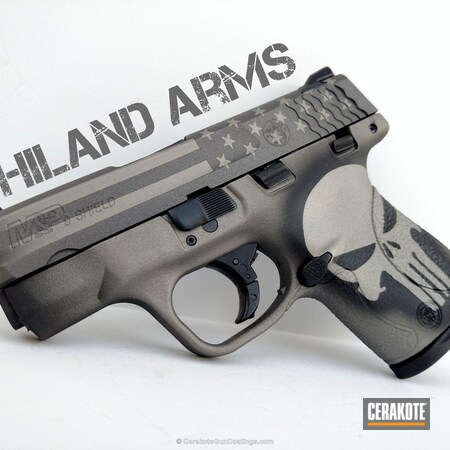 Powder Coating: Graphite Black H-146,Smith & Wesson,M&P Shield,Handguns,Pistol,Punisher,American Flag,Tungsten H-237,Titanium H-170