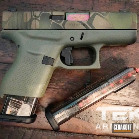 Powder Coating: Glock 43,DESERT SAND H-199,Custom Mix,Custom,Highlander Kryptek,Glock,Handguns,Pistol,Noveske Bazooka Green H-189,MAGPUL® O.D. GREEN H-232,Burnt Bronze H-148,MAGPUL® FLAT DARK EARTH H-267,Kryptek