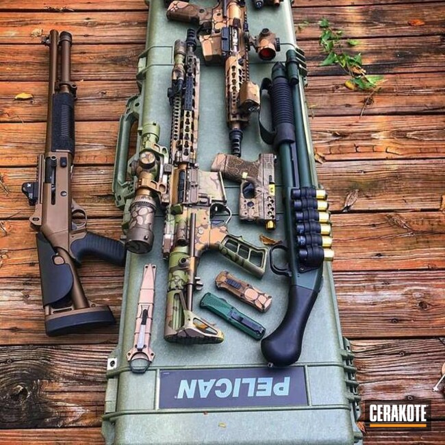Cerakoted: Shotgun,Graphite Black H-146,Burnt Bronze H-148,Tactical Rifle,Noveske Bazooka Green H-189,Midnight Bronze H-294