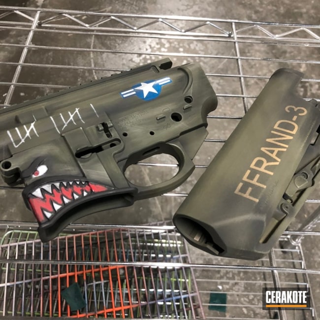 Cerakoted: Friends of NRA,NRA,Meanstreak,FIREHOUSE RED H-216,MIL SPEC GREEN  H-264,Spike's Tactical,Graphite Black H-146,Spikes Receiver,Distressed,Gun Parts,Gold H-122,Sky Blue H-169