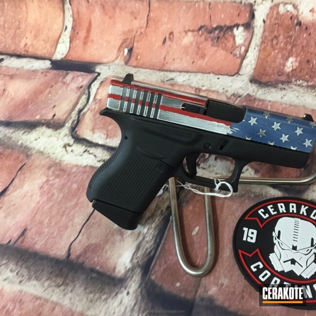 Cerakoted: Bright White H-140,FIREHOUSE RED H-216,Pistol,Glock,Handguns,Blue Titanium H-185