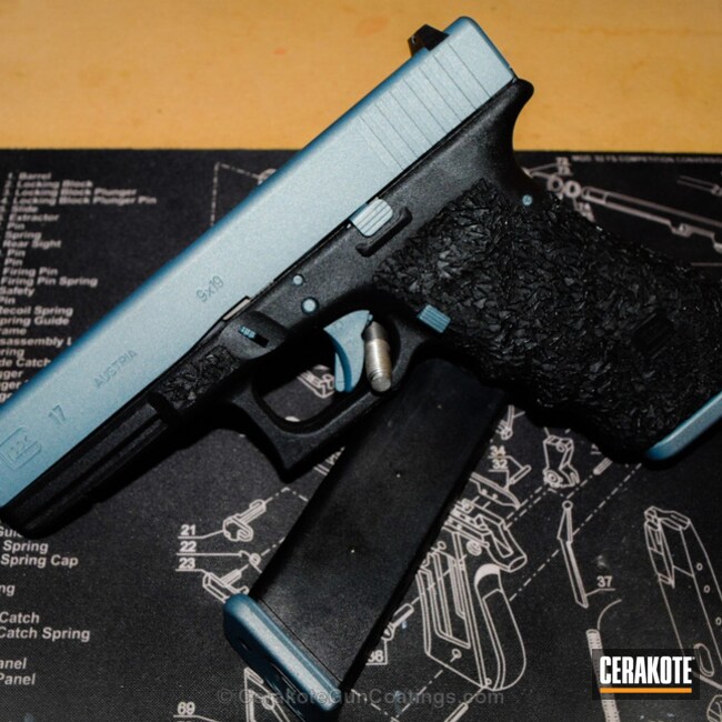 Cerakoted: Stippled,Gun Metal Grey H-219,Pistol,Glock,Handguns,Blue Titanium H-185