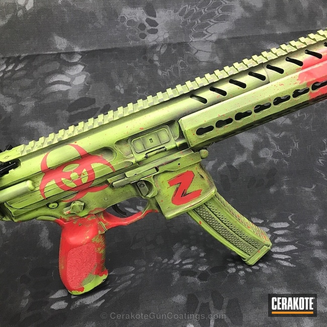 Cerakoted: Blood Splatter,MPX,Zombie Defense,Zombie Green H-168,Tactical Rifle,Sig Sauer,Sig MPX,Zombie Apocalypse,Zombie Killer,Zombie,FIREHOUSE RED H-216,Graphite Black H-146,Zombie Splatter,Zombie Hunter