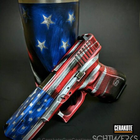 Powder Coating: Bright White H-140,Glock,NRA Blue H-171,Custom Tumbler Cup,Handguns,Pistol,Mug,Patriotic,American Flag,FIREHOUSE RED H-216,Cups