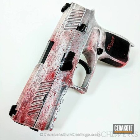 Powder Coating: Bright White H-140,Graphite Black H-146,Sig Sauer,Handguns,Pistol,Zombie,Blood Splatter,P320,FIREHOUSE RED H-216