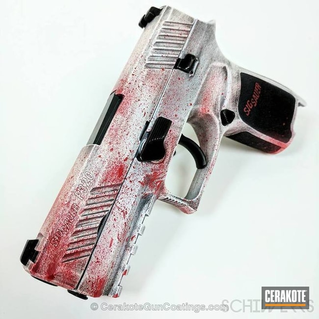 Cerakoted: Bright White H-140,Blood Splatter,Zombie,FIREHOUSE RED H-216,Graphite Black H-146,P320,Pistol,Sig Sauer,Handguns