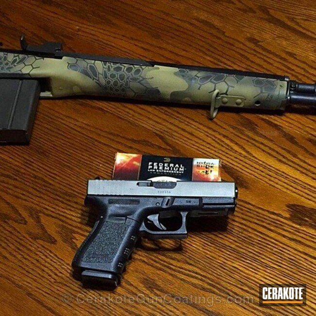 Cerakoted: Rifle,Desert Sand H-199,Tungsten H-237,Glock,Forest Green H-248,Handguns