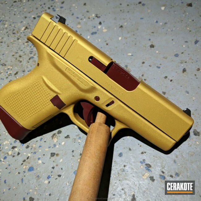Cerakoted: 9mm,FIREHOUSE RED H-216,Graphite Black H-146,Pistol,Glock,Gold H-122,Glock 43