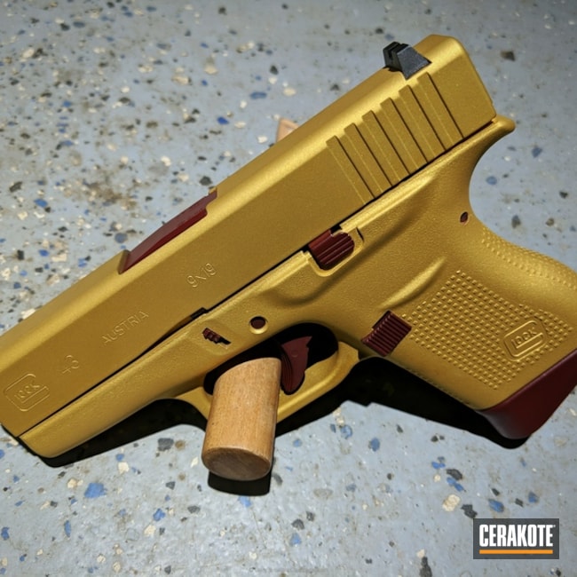Cerakoted: 9mm,FIREHOUSE RED H-216,Graphite Black H-146,Pistol,Glock,Gold H-122,Glock 43