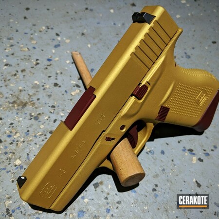 Powder Coating: Glock 43,9mm,Graphite Black H-146,Glock,Pistol,Gold H-122,FIREHOUSE RED H-216