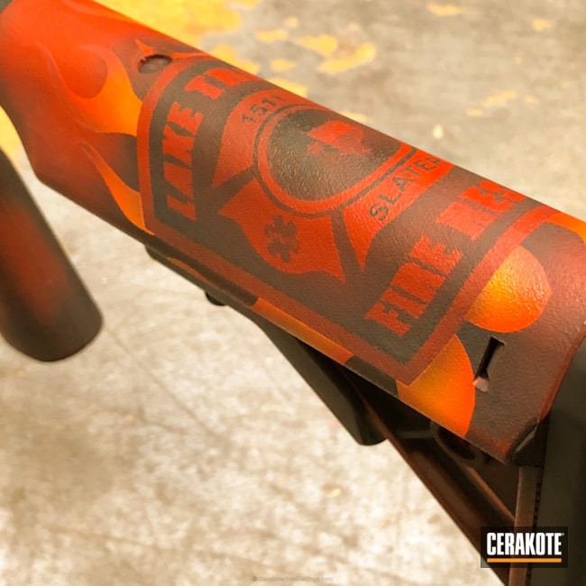 Cerakoted: Rifle,Flames,Distressed,Armor Black H-190,Lake Travis Firefighter,Laser Engrave,Texas Firefighter,Classy Raptor Tactical,Electric Yellow H-166,FIREHOUSE RED H-216,Battleworn,Firefighter,Glock Back Plate,Hunter Orange H-128,AR-15