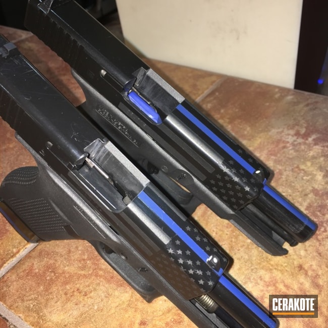 Cerakoted: Glock 19,NRA Blue H-171,Thin Blue Line,Gloss Black H-109,Pistol,Cobalt H-112,Glock 43