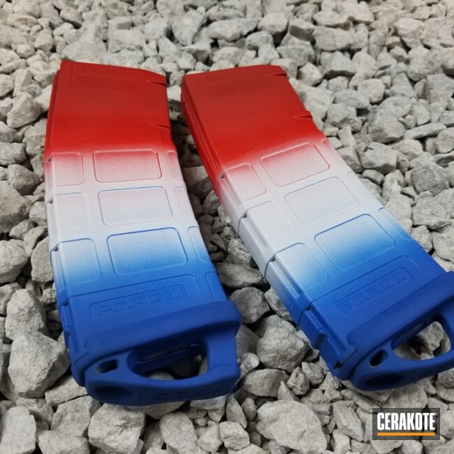 Cerakoted: PMags,NRA Blue H-171,MagPul,Stormtrooper White H-297,USMC Red H-167,Magazine