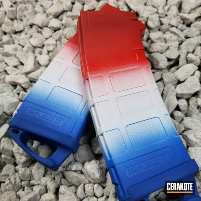 Cerakoted: PMags,NRA Blue H-171,MagPul,Stormtrooper White H-297,USMC Red H-167,Magazine