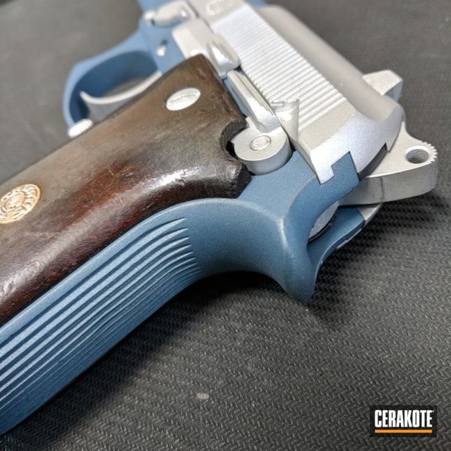 Cerakoted: PT92,Two Tone,Satin Aluminum H-151,Pistol,Taurus,Custom Pistol,Blue Titanium H-185