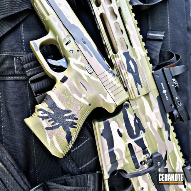 Cerakoted: Vietnam Tiger Stripe Camo,Tiger Stripes,Savage Arms,MAGPUL® FLAT DARK EARTH H-267,Graphite Black H-146,Desert Sand H-199,Glock