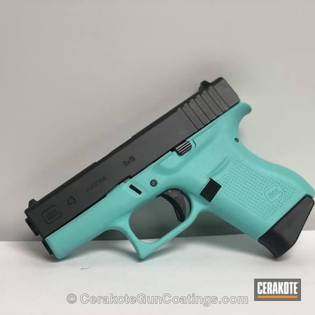Powder Coating: Glock 43,Conceal Carry,Graphite Black H-146,Glock,Girls Gun,Daily Carry,Robin's Egg Blue H-175