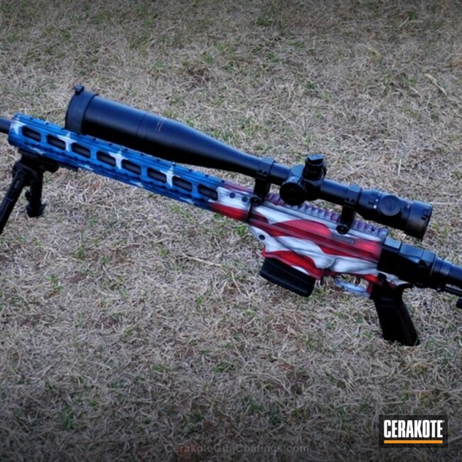 Cerakoted: Bolt Action Rifle,Ruger,FIREHOUSE RED H-216,Battleworn,Ruger Precision 6.5,Snow White H-136,Graphite Black H-146,American Flag,Sky Blue H-169