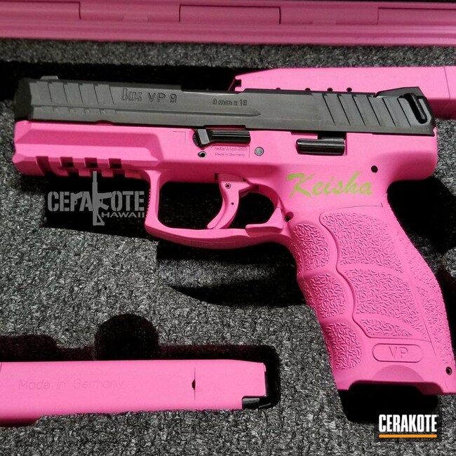 Cerakoted: HK Pistol,Zombie Green H-168,HKVP9,Prison Pink H-141