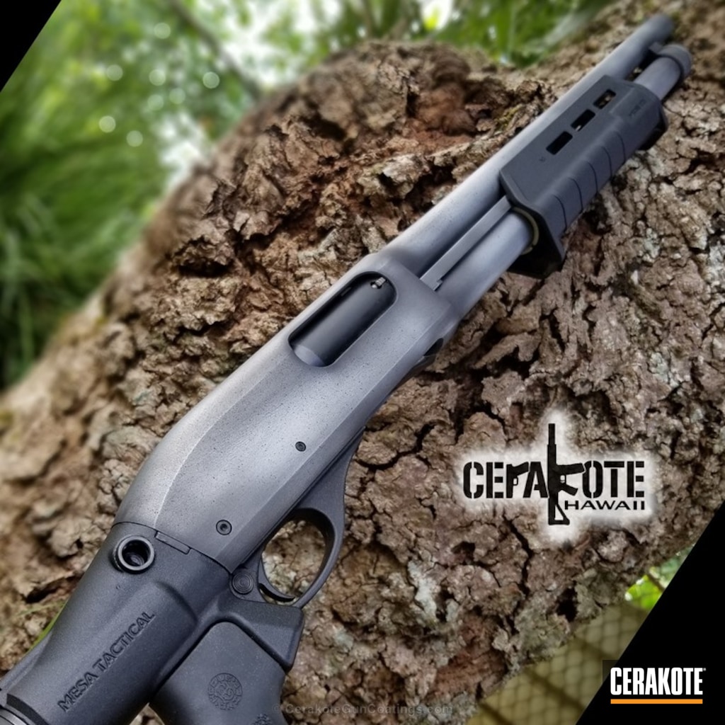 Battleworn Shotgun coated in Cerakote's Graphite Black and H151 Satin