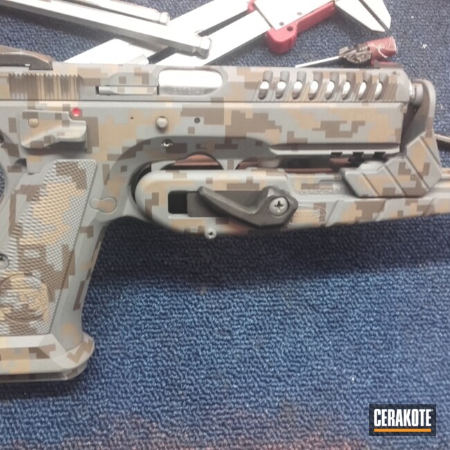 Cerakoted: Custom Mix,Sniper Grey H-234,Digital Camo,Patriot Brown H-226,Pistol,Satin Aluminum H-151,Flat Dark Earth H-265